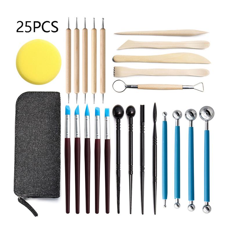 

25Pcs Set Clay Ceramics Molding Suit Detail Texture Sculpture Tool Suitable For Beginners Experts DIY Soft Mode Sculpture Parts чёрный