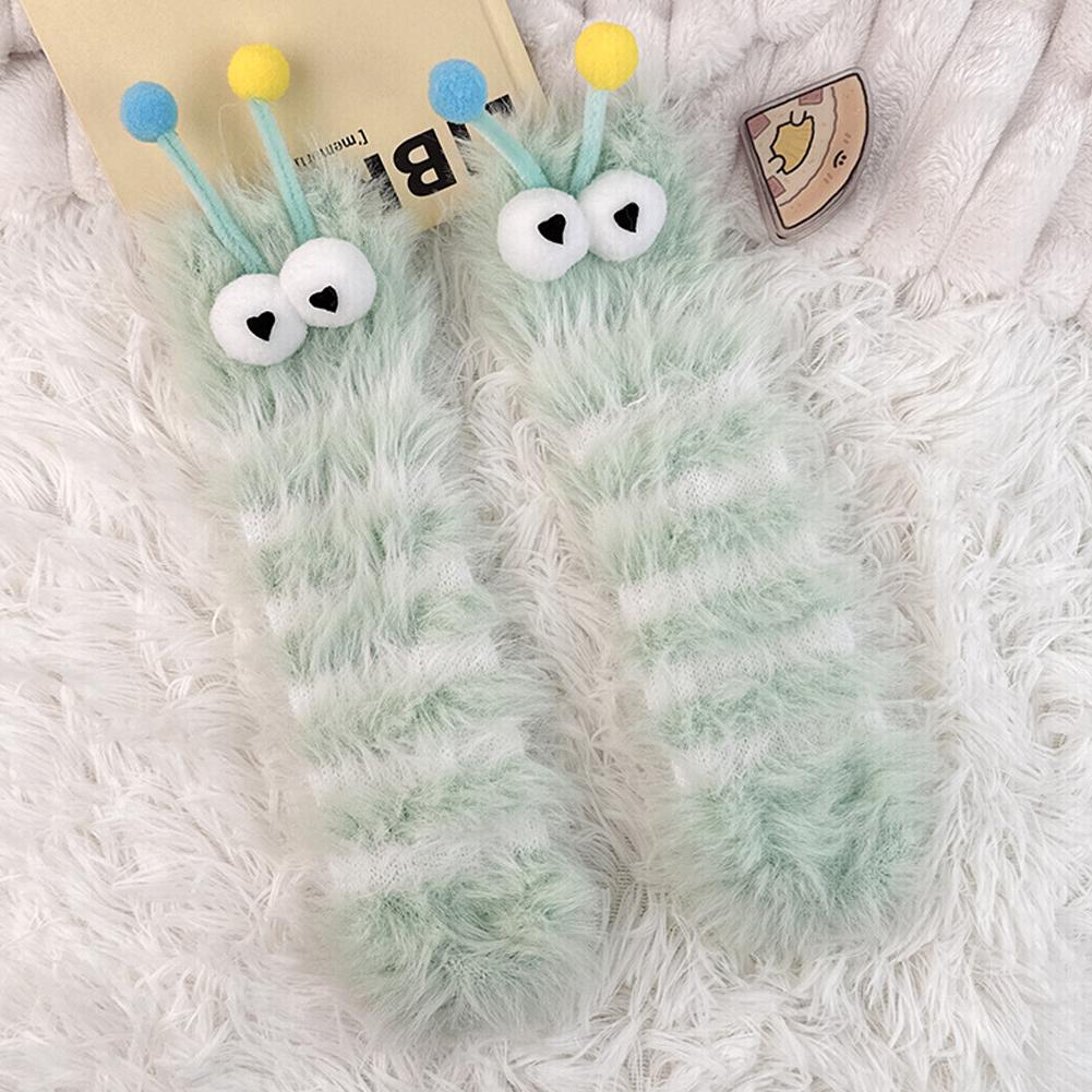 Funny Monster Socks Cute Cartoon Expression Plush Socks Autumn Winter Coral Fleece Floor Socks Christmas Stockings