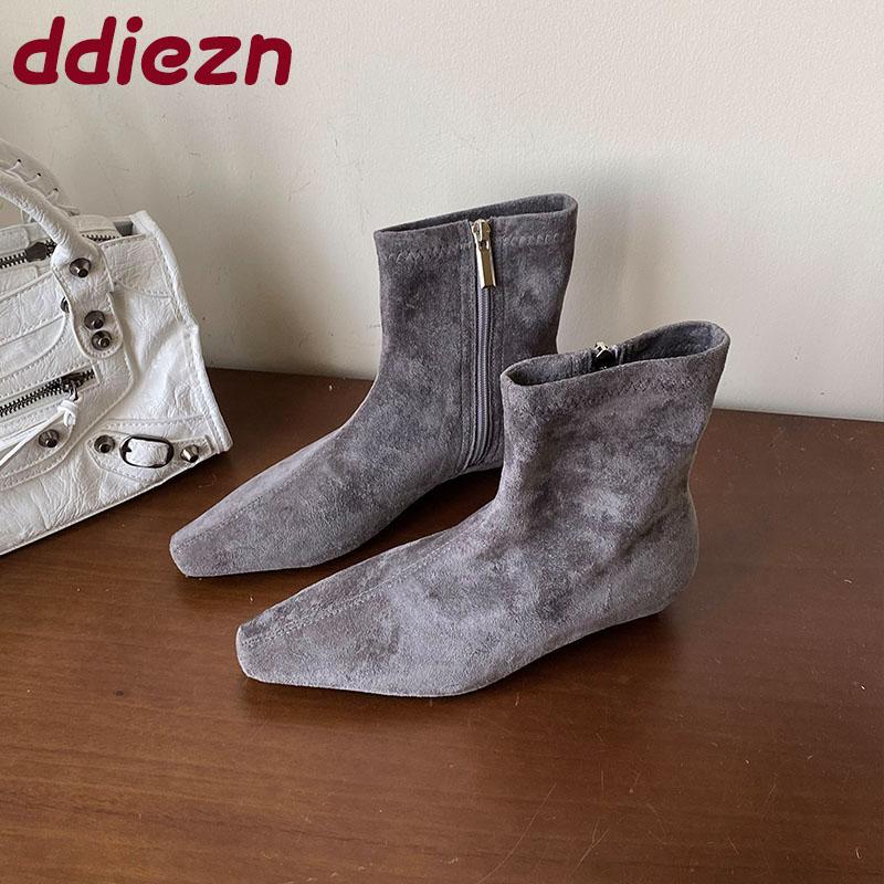 Fashion Fashion Flock Women Flats Ankle Modern Boots Shoes Female Pointed Toe Footwear Stretch Ladies Short Boots Zippers Shoes