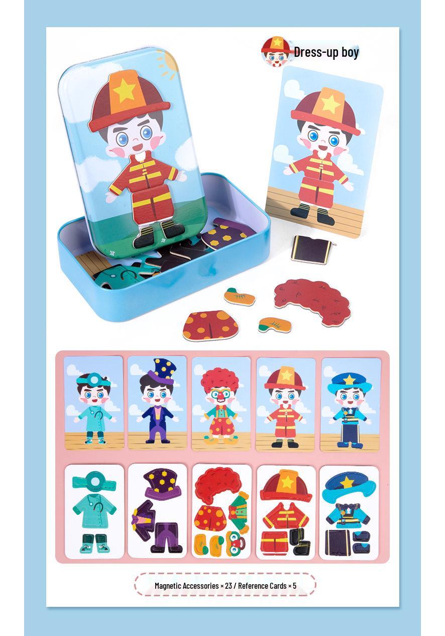 Kids Magnetic Dress-up Puzzle Building Blocks - Educational Toy in Iron Box