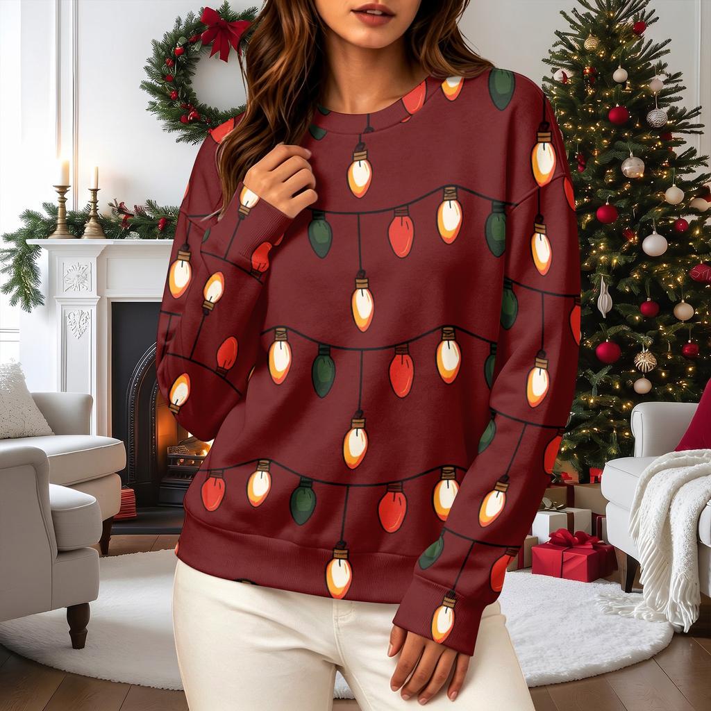 Women's Casual Long Sleeve Christmas Print Neck Pullover Sweatshirt