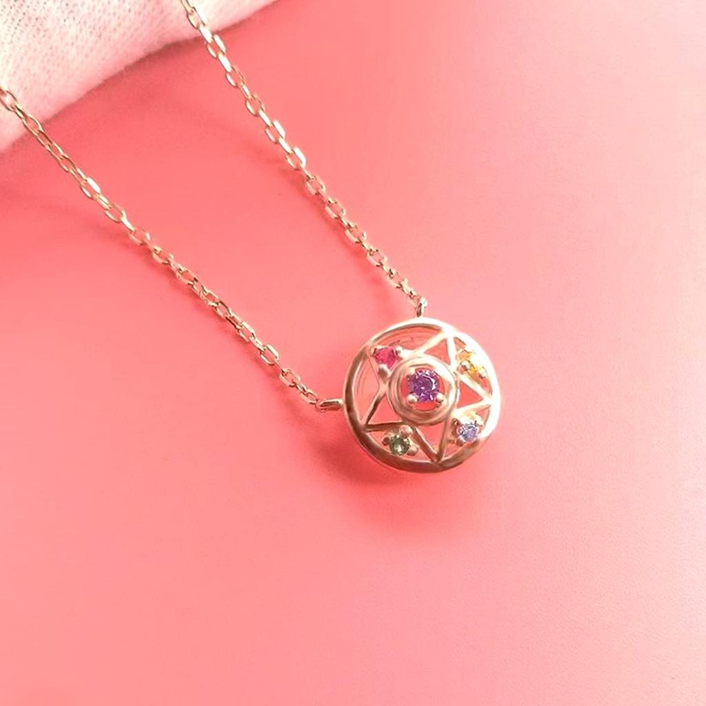 Sailor Moon Halskette für Schlüssel der Zeit und Kristallstern-Kompaktpuder Pretty Guardian Accessoire Kosmetik Frauen, Weltraum, Halskette, Anhänger,