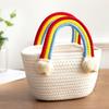 Handmade Cotton Rope Woven Handbag, Rainbow Cloud Pattern Storage Basket, Multifunctional Cosmetic Organizer Portable Picnic Fruit Basket