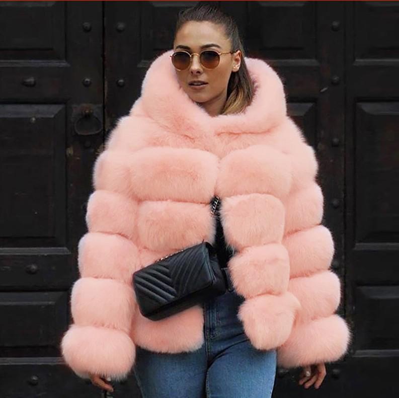 2024 Thickened Plush Coat with Hood - Long Sleeve Faux Rabbit Fur