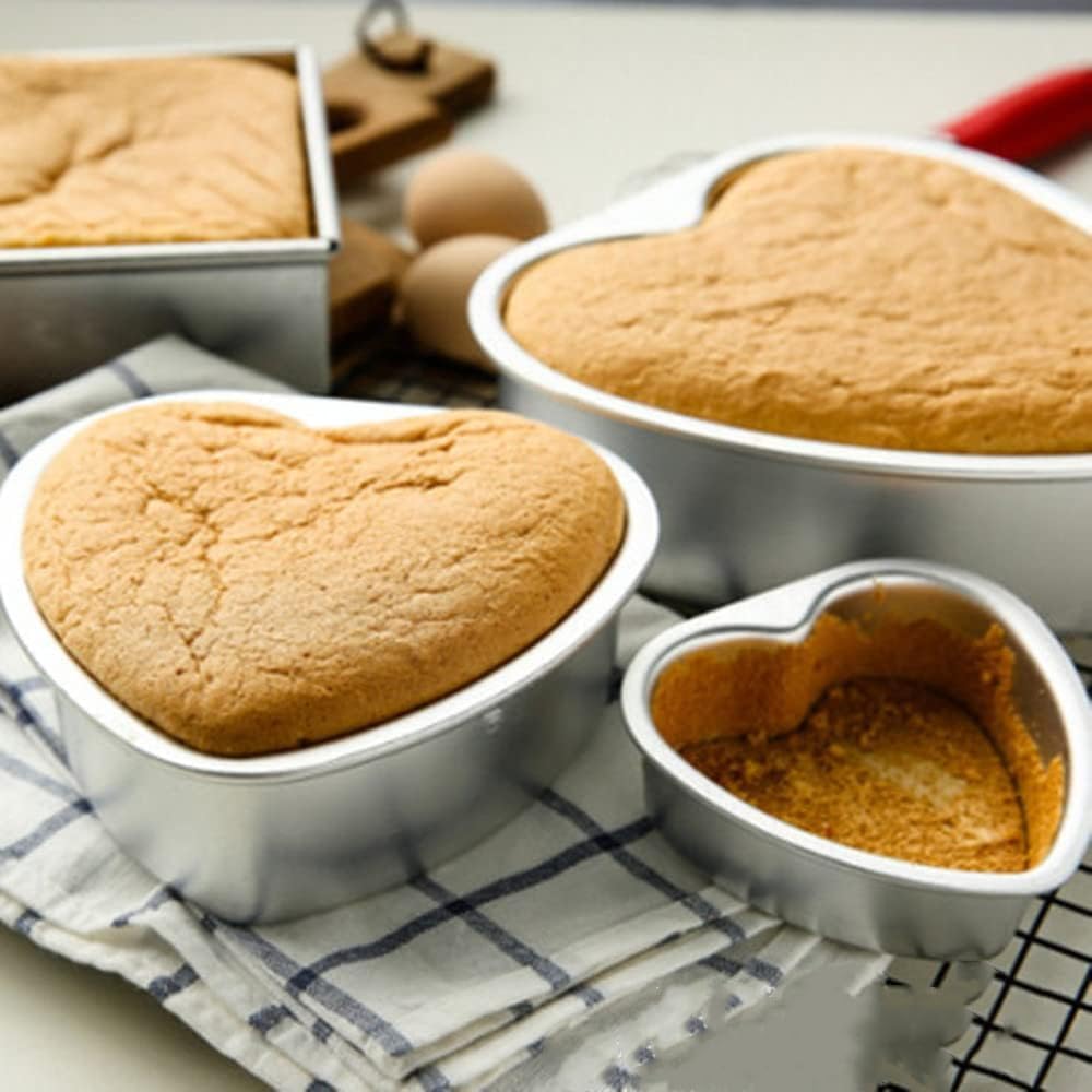 XIYUAN Set Of 4 Cake Pans, Heart Shaped Cake Baking Moulds, Mini Cake Pans, Aluminium Cake Pans 3 Inch, 4 Inch, 5 Inch, 6 Inch, For Home Party Cakes,
