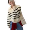 Autumn and winter new striped semi-turtleneck zipper knitted sweater women's casual loose lazy wind pullover sweater