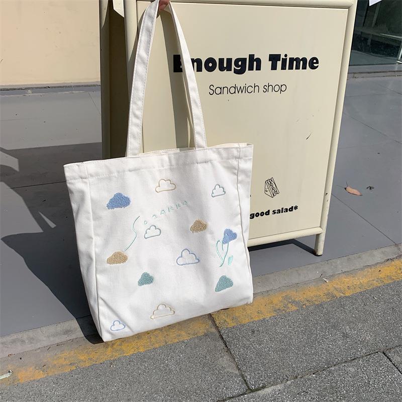 

Отделение Маленькая сумка-тоут Cloud Canvas Bag Вышивка Универсальная литературная сумка через плечо Большая вместительная сумка-жилет