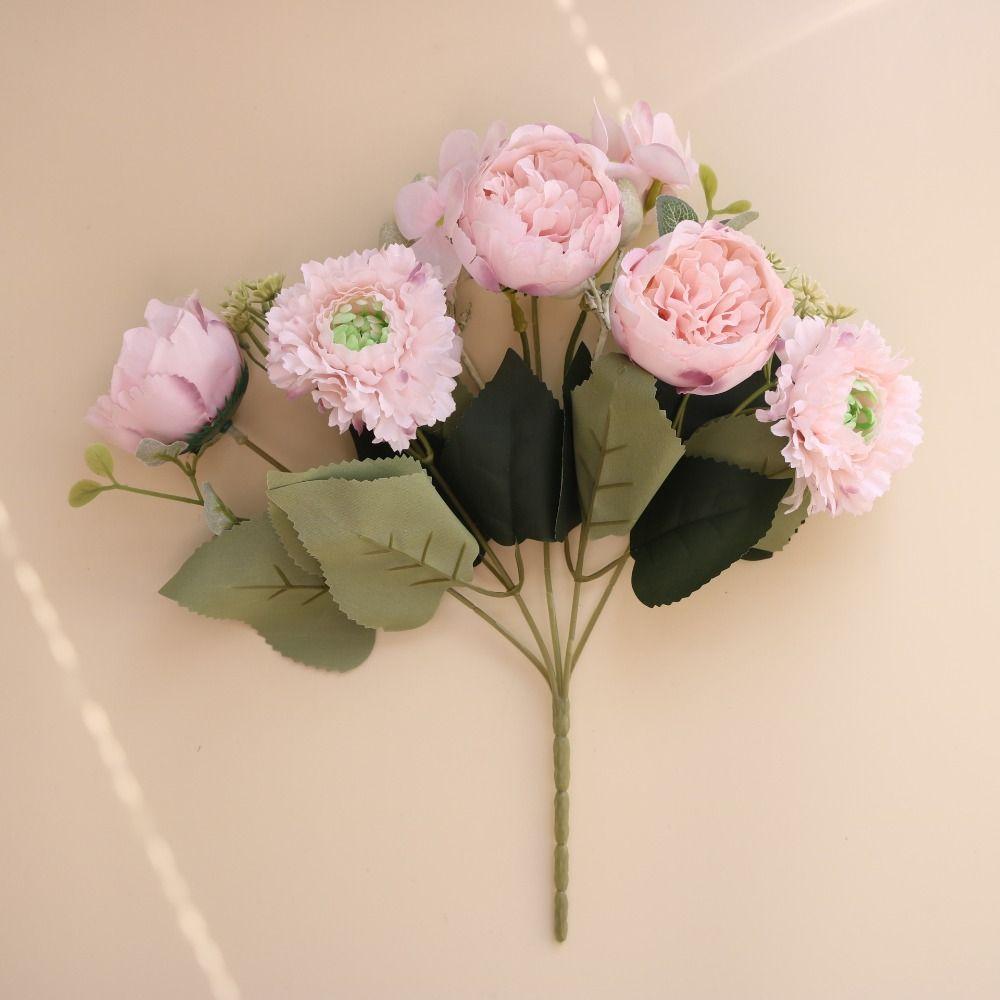 Vase Included Peony Bouquet Silk Flower Fake Plants Artificial Flowers  Home Garden Decor