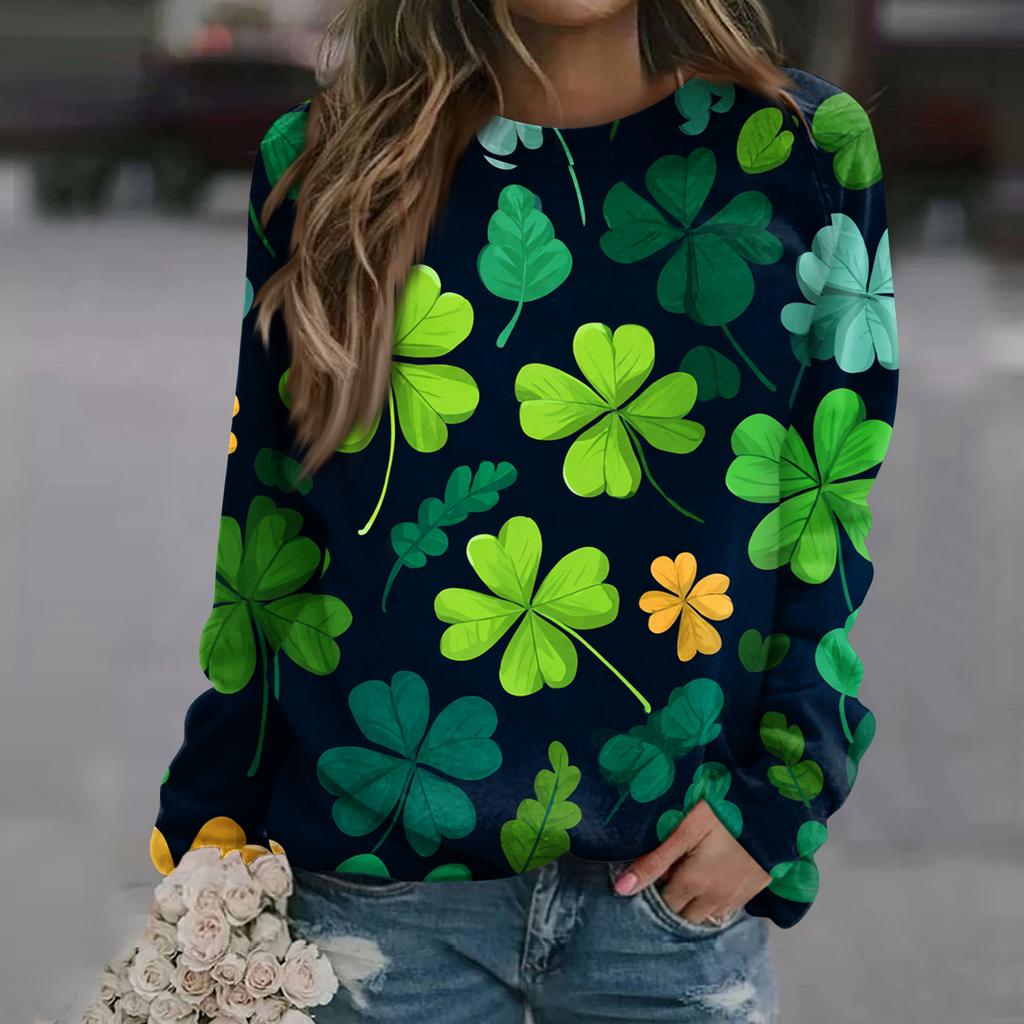 Women's Fashion Casual Long Sleeve Printed Neck Sweatshirt Top