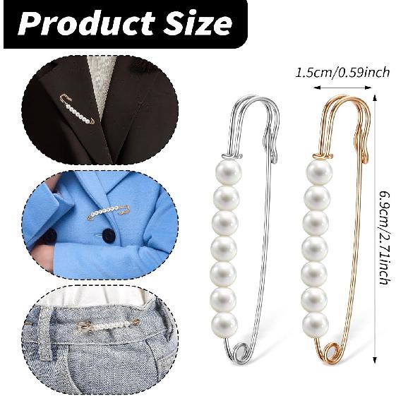 4 шт. Жемчужные булавки, Жемчужные броши для женщин, Модные декоративные булавки для одежды, Шарфа, Платья, Брюк, Юбки, Аксессуары для пальто, Талия