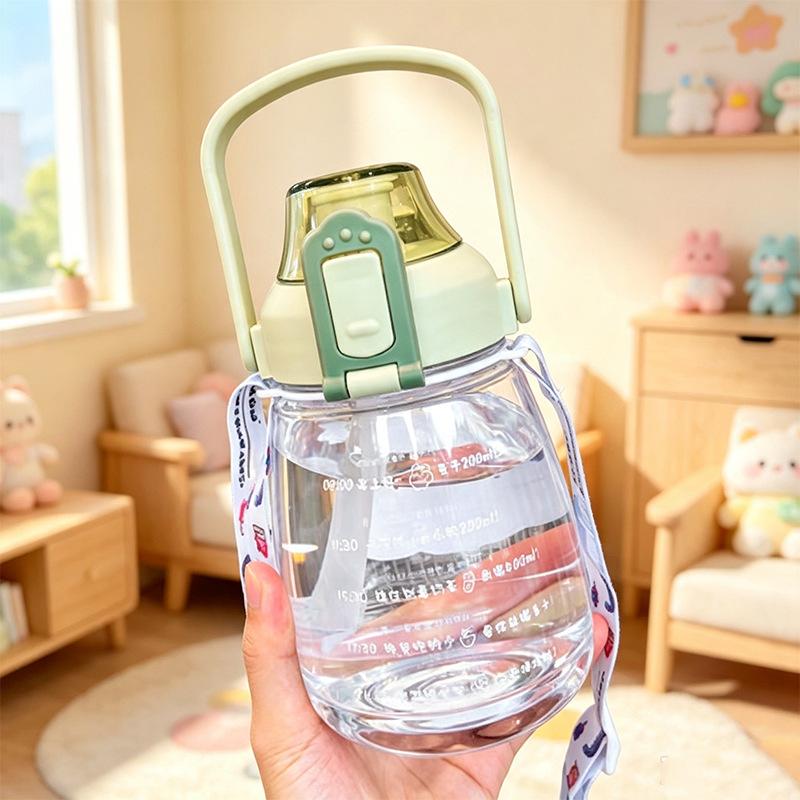 Water bottle strictly selected popular plastic cup large capacity cartoon water cup drop-proof cute simple kettle with straw wholesale big belly cup