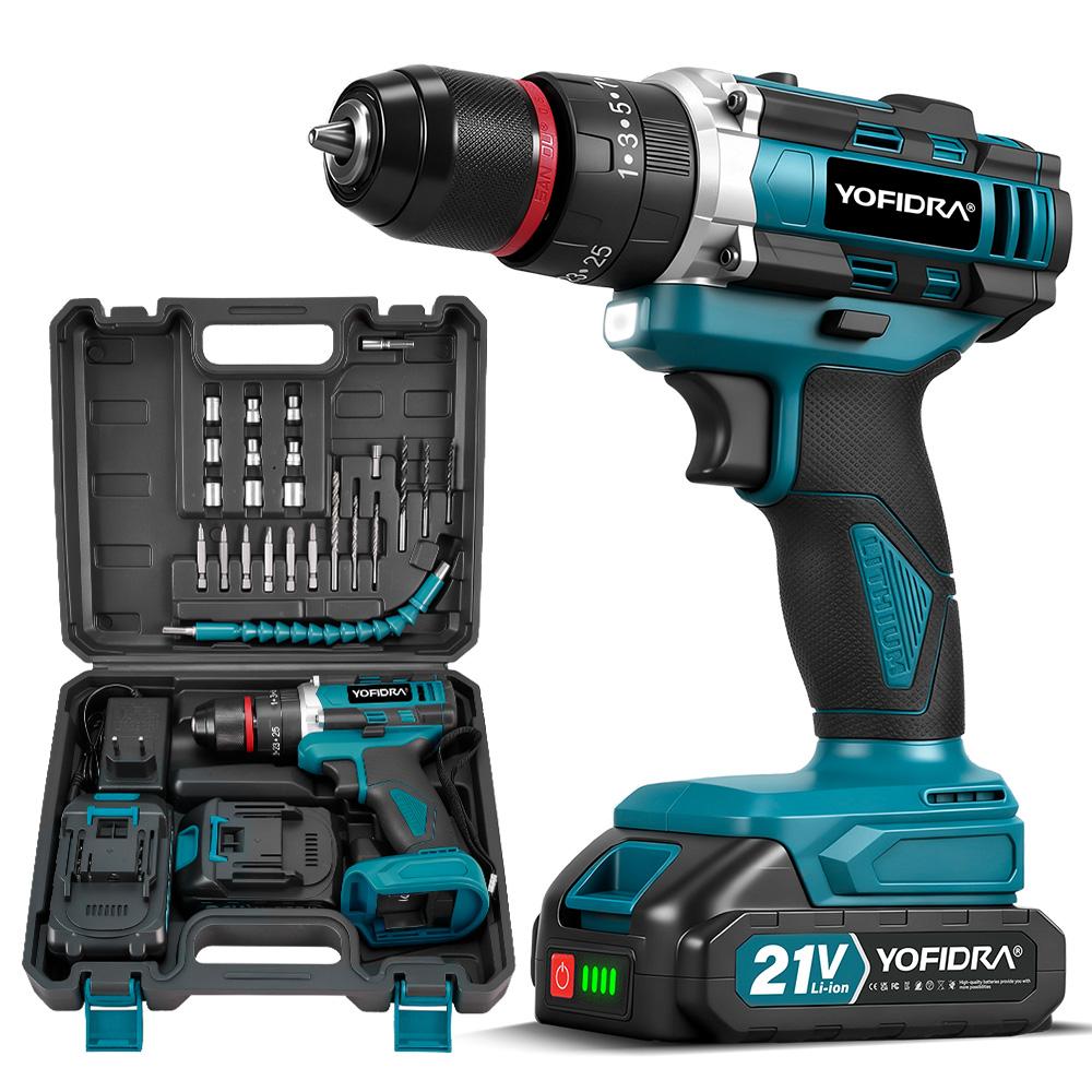YOFIDRA 3IN1 Electric Impact Drill 25+3 Torque Handheld Cordless Impact Drill Woodworking Power Tool For Makita 21V Battery Pin