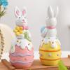 Easter Colorful Egg Bunny Figurine Hand-painted Flower Carrot Egg Rabbit Statue Decorative Animal Sculpture Spring Easter Party Decoration