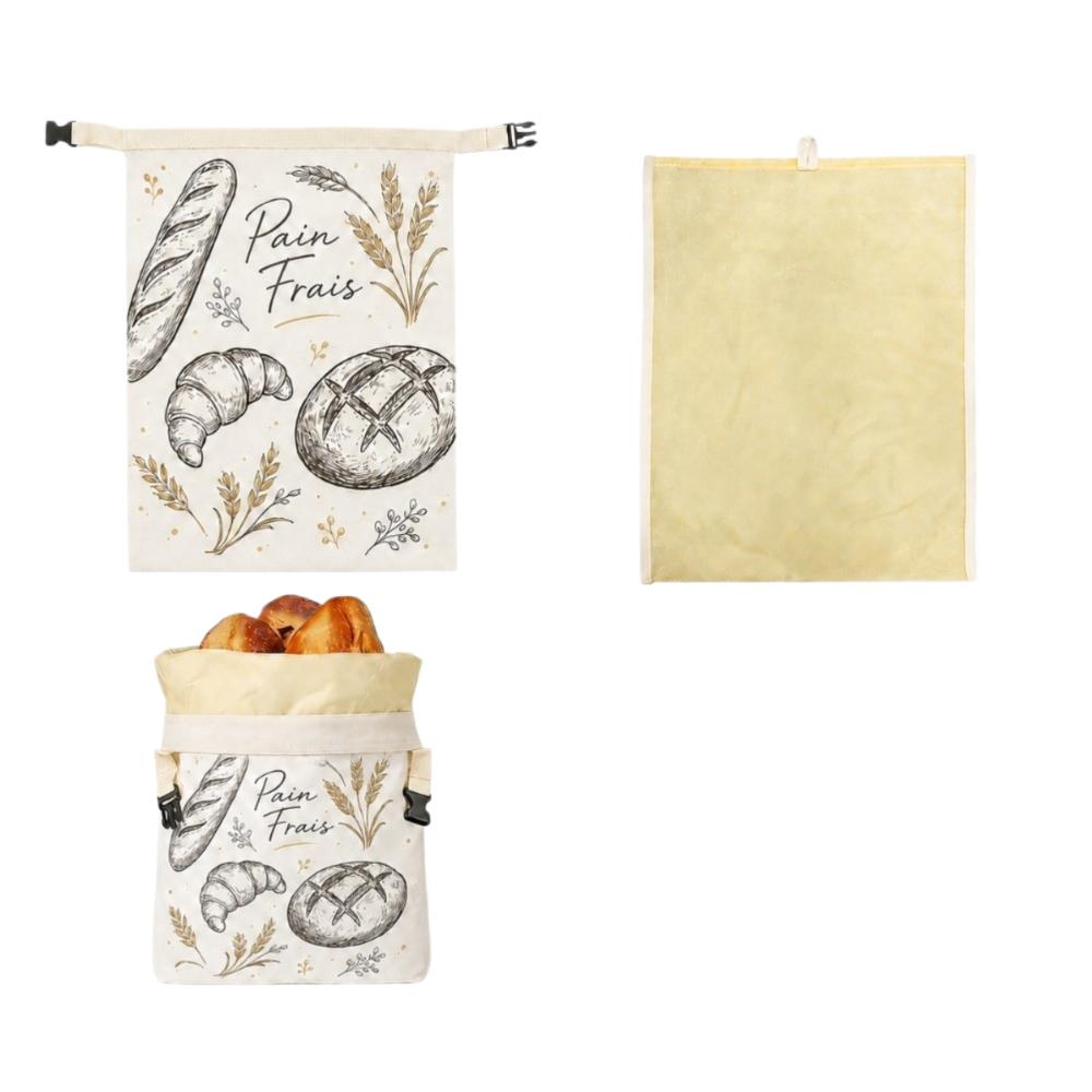 Cotton Beeswax Bread Bags Lock Closure Removable Inner Bag Sourdough Bread Bag Bread Pattern 43x33 Bread Storage Bag for Baking