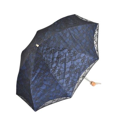 Genuine Umbrella Works Folding Umbrella with Russell 8 Lightweight Double-Layered Lace, Navy, Ribs,