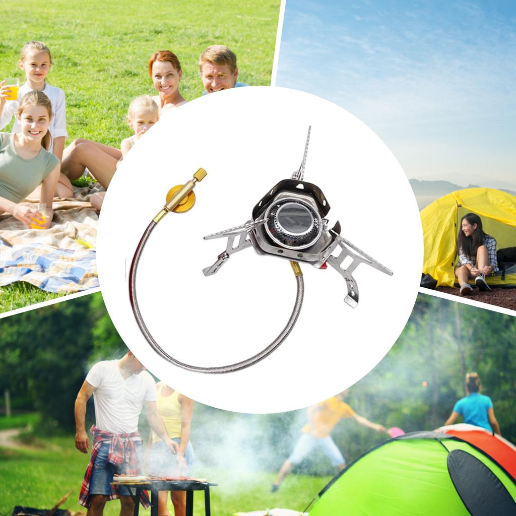 Split Camping Gas Stove with Hose and Storage Box Foldable Camp Gas Tank Stove Portable 4000W Lightweight Camping Supplies