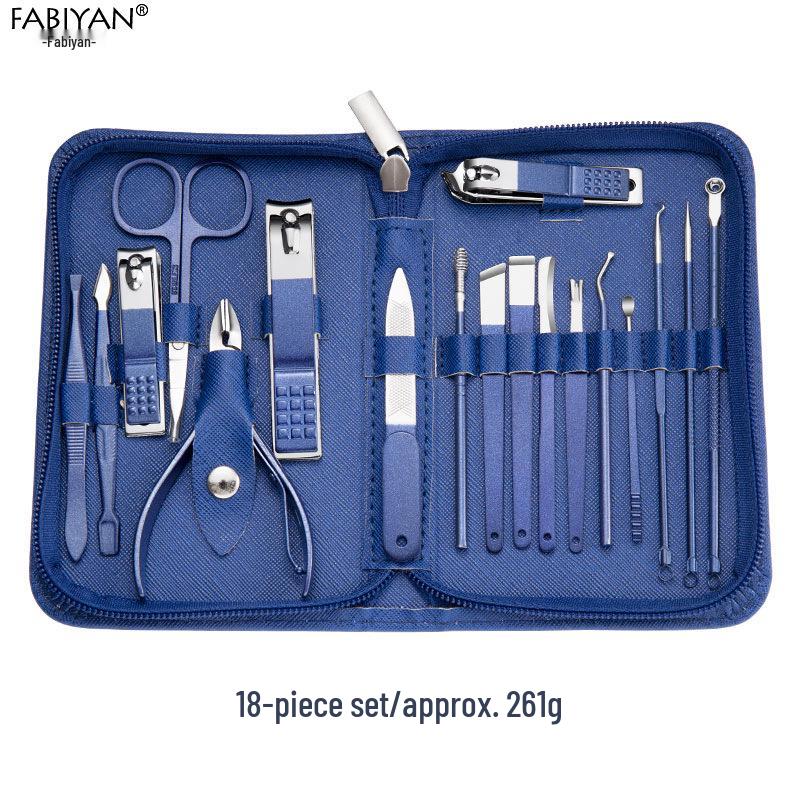 Stainless Steel Manicure Set with Nail Clippers, File, and Tools In Zipper Bag.