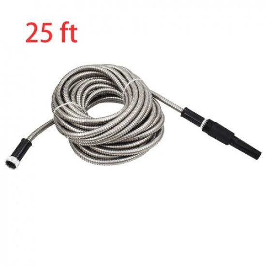Lightweight Stainless Steel Metal Garden Water Hose Pipe 25/50/75/100FT Flexible 25Ft