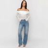 Women's White Heart Denim Pants - High Stretch, Slim Fit, Wide Leg