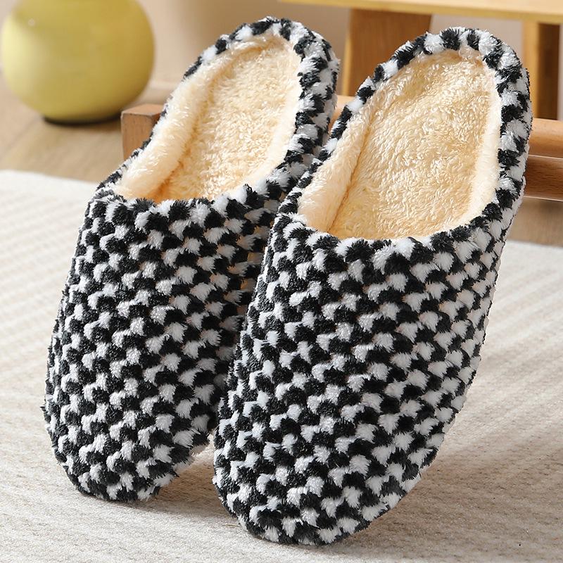 Polka Dot Silent Non-Slip Indoor Slippers for Couples - Large Cotton for Wooden Floors