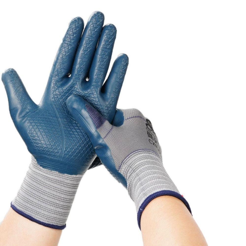 Blue Latex Work Safe Gloves Nylon Protective Mittens Embossing Work Gloves Construction Site