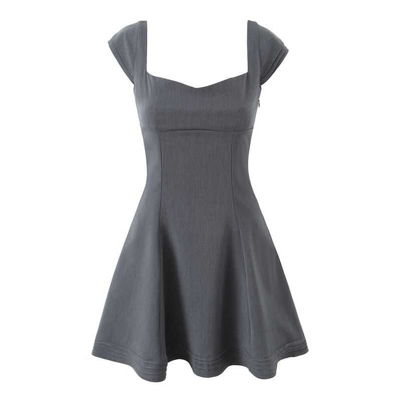 

House of the Same Style Cool and Delicate French Simplicity Elegant Gray Corseted Slim Looking A- line Dress Skirt Grey Dress L