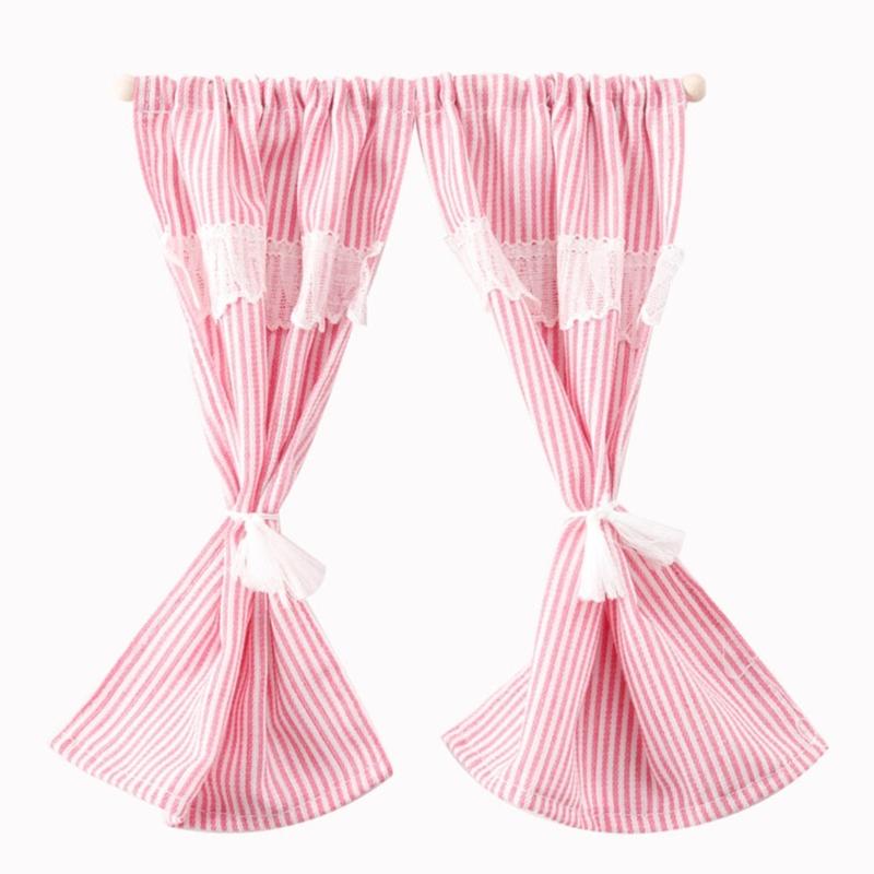 Miniature Decorative Window Curtain Stripe Curtain Accessory For 1/12 Dollhouses Scene Bedroom Landscape Accessories
