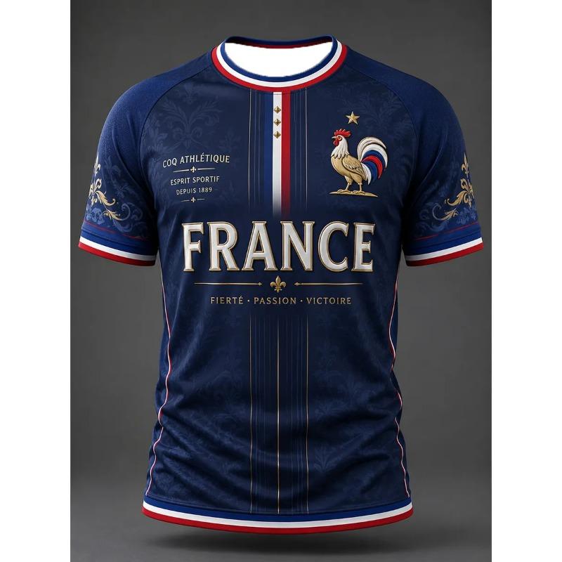 Motorcycle France Football Printed Casual Short Sleeves T-Shirt Football Cultural T-Shirt