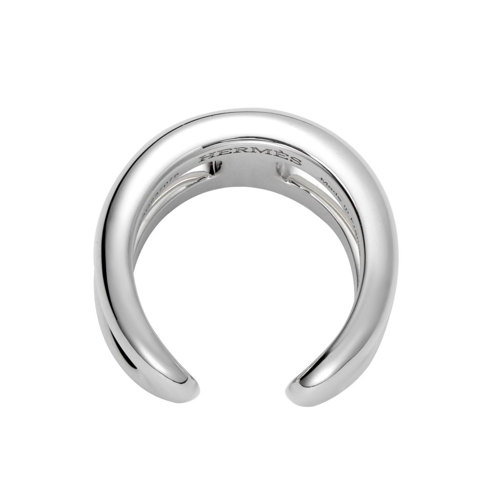 Hermes Osmose Ring Small Silver Classic H Shape Open Design Men Rings H102539B-000