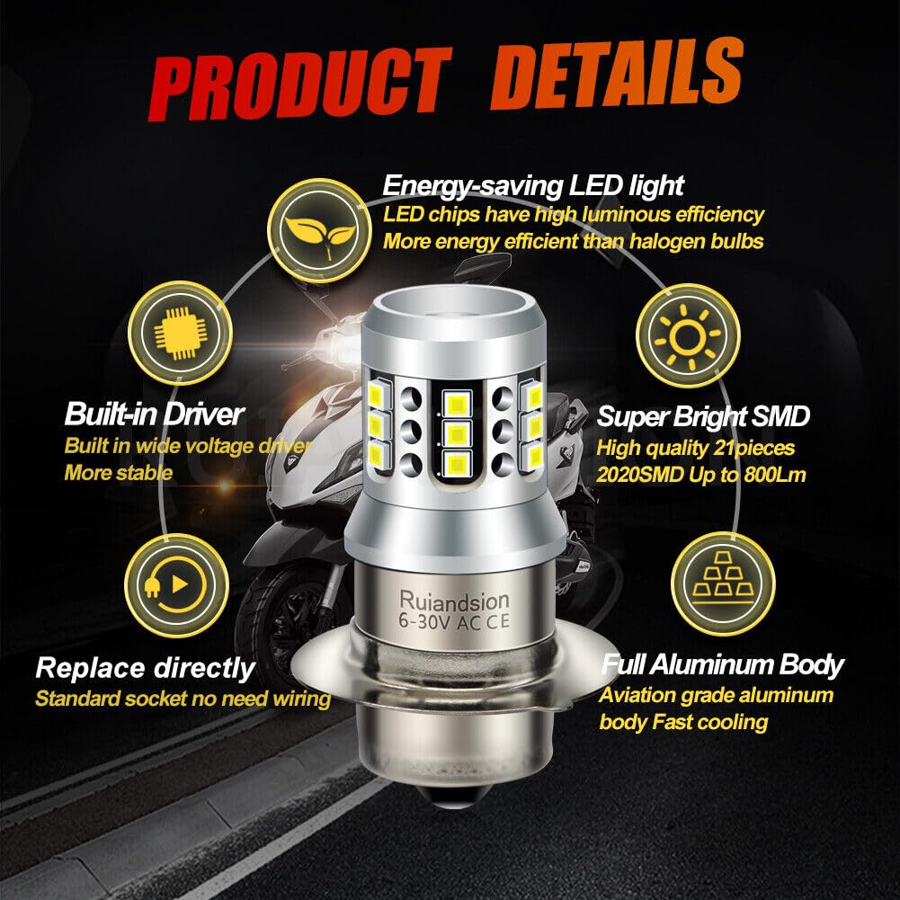 Ruiandsion 2pcs P15S LED Bulb White AC DC 6-30V Super Bright 2020 Model 21SMD