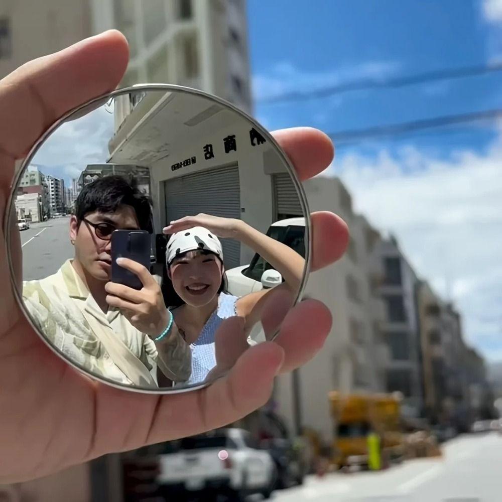 Miroir Convexe Argenté Mini Taille Miroir Convexe Selfie Miroir de Voyage Portable Photographie de Voyage