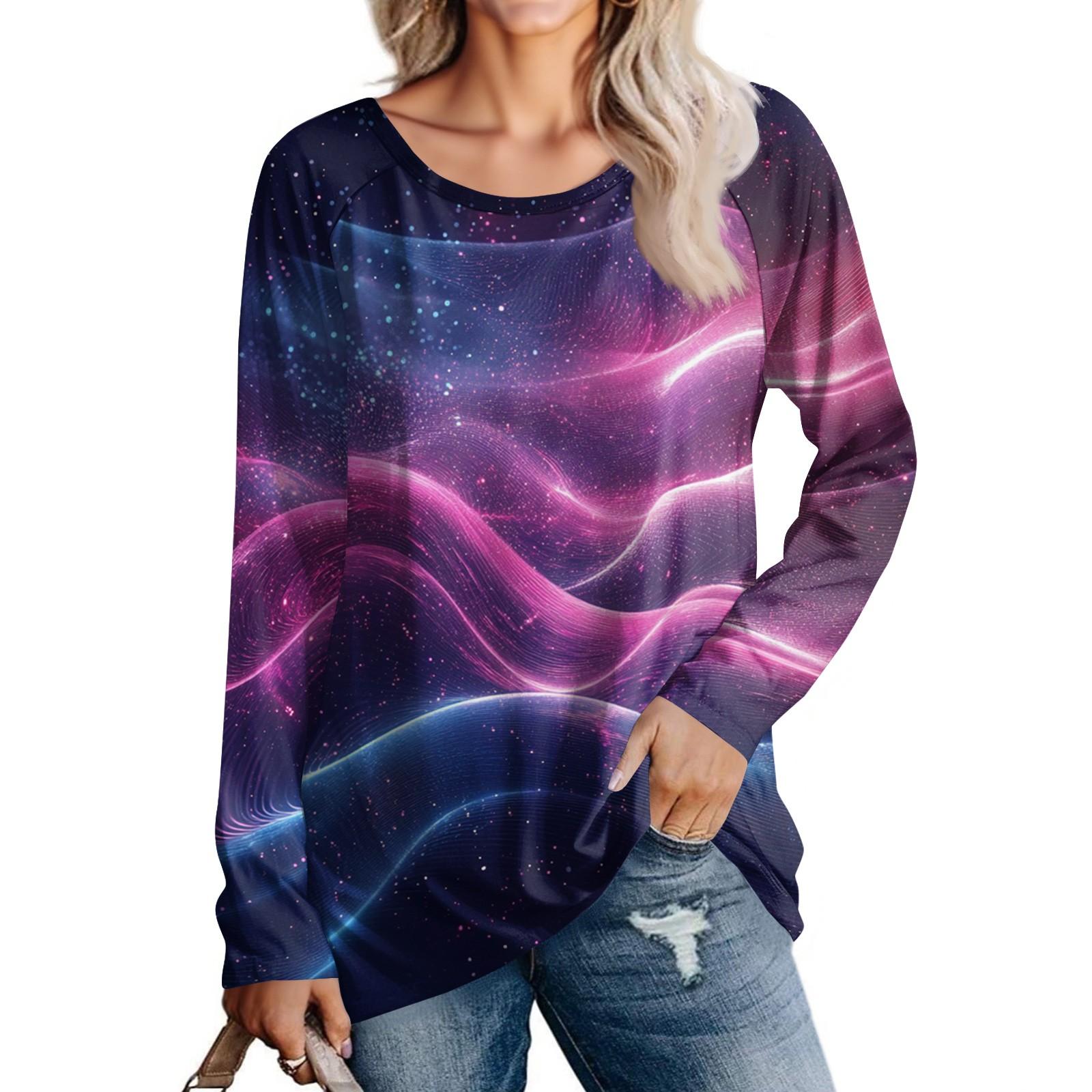 

Women s Fashion Casual Long Sleeve Print Round Neck Pullover Top Blouse S