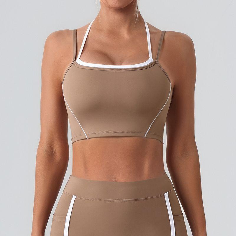 Export Fake Two-Piece Halterneck Beauty Back Yoga Vest High Intensity Running Sports Fitness Nude Feel Sling Underwear Top