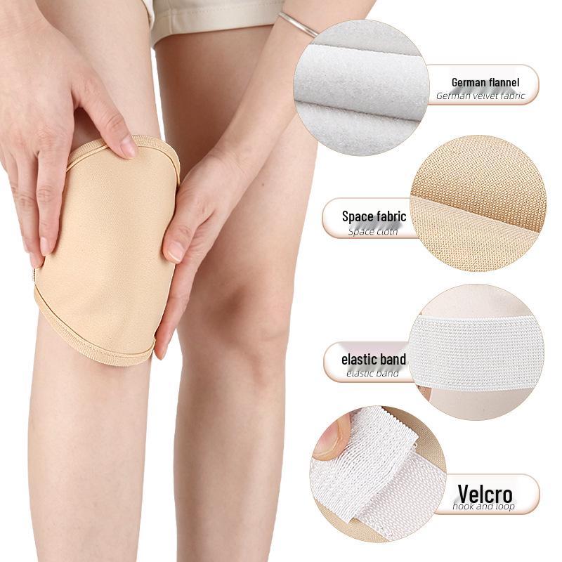 Reusable Castor Oil Knee Pad with Adjustable Elastic Compression Strap in Skin Tone Fleece