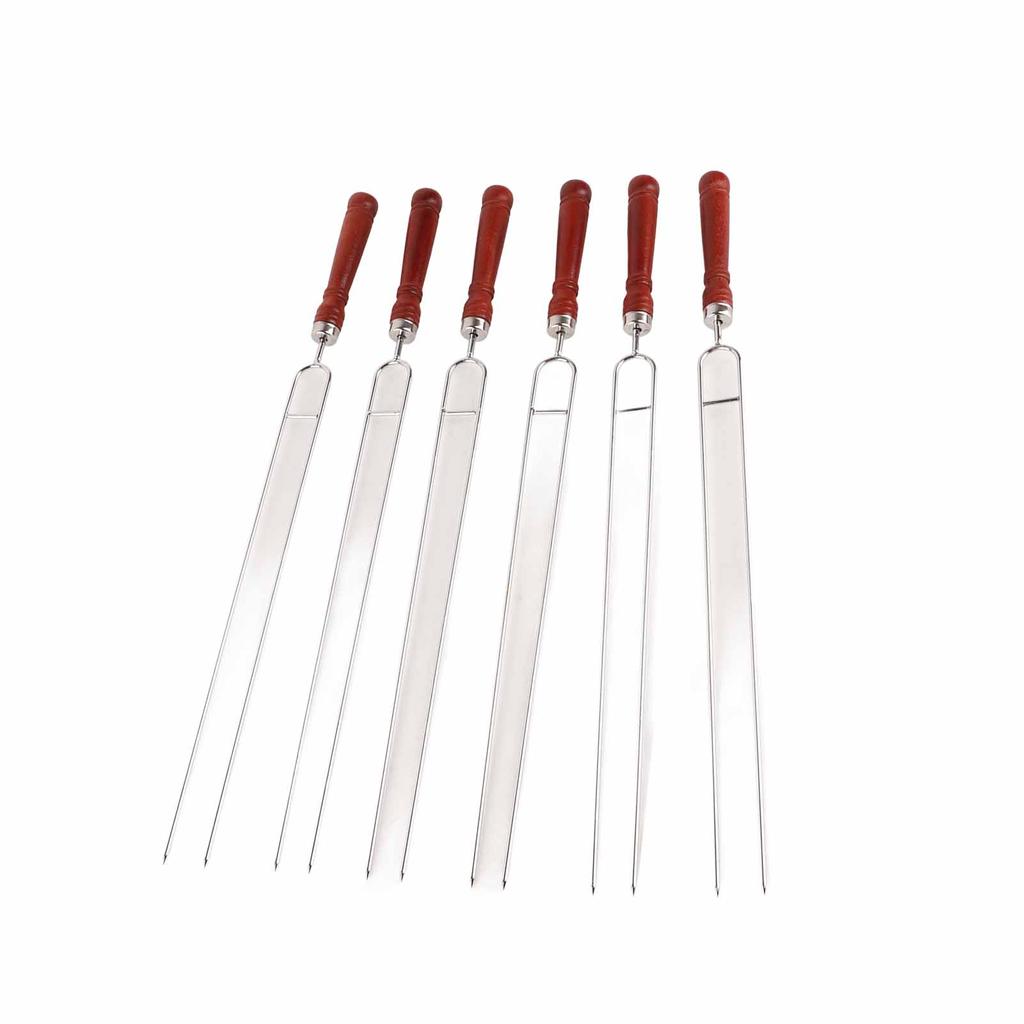 6pcs Barbecue Fork 2pcs Silicone Barbecue Brush Stainless Steel Roasting Stick U-shaped Hot Dog Fork with Wooden Handle