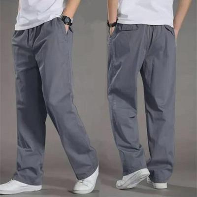 Pantaloni Casual da Uomo Multi-tasche Larghi, Vita Elastica, Taglie Forti, Monocolore, Sottili per Primavera e Autunno