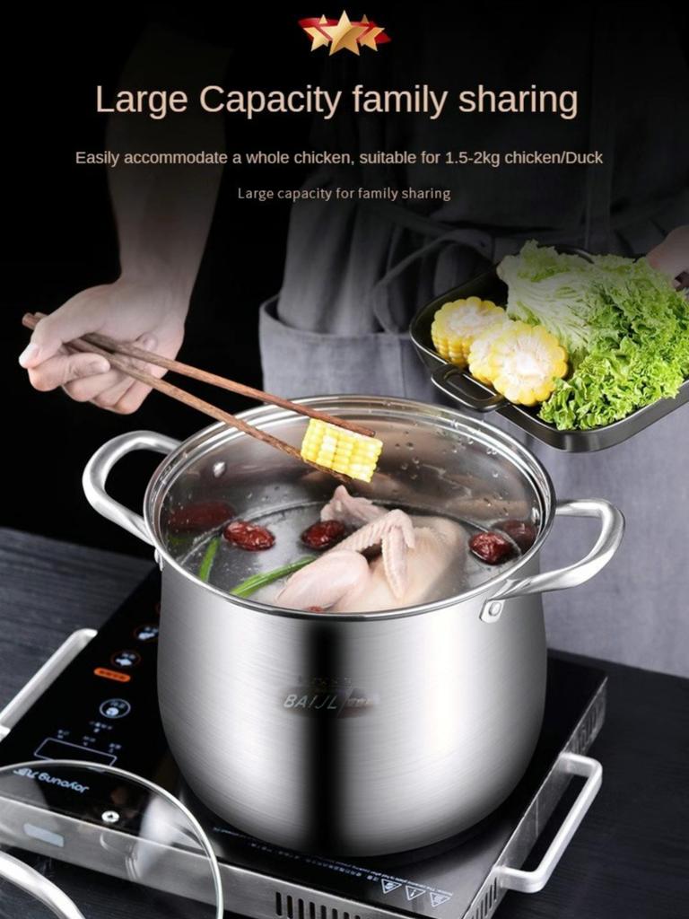 Jiagao Soup Pot SUS304 Stainless Steel Super high Soup Pot Boiling Soup Pot Soup Steaming Pot Fudi Household Cooking Congee Soup