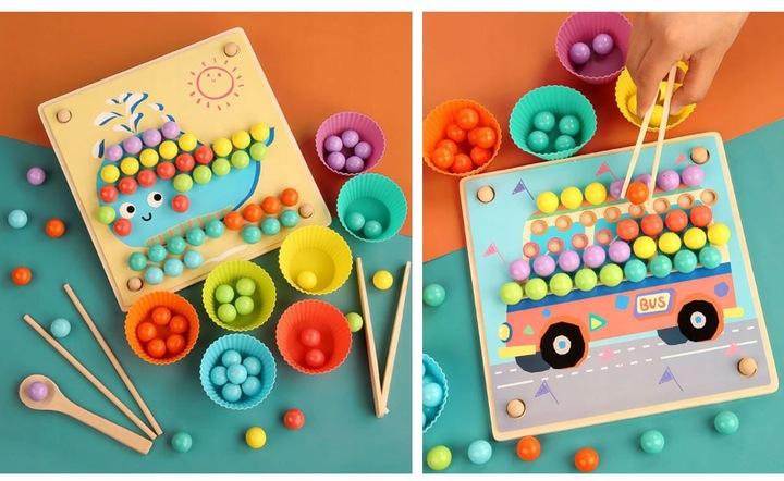 Montessori Drewniana Układanka Z Kulkami Drewniany Sorter Gra Puzzle Dzieci