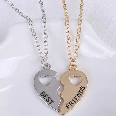 Good Friend Heart-shaped Love English Necklace, Fashionable Two-petal Diamond-encrusted Two-piece Sweater Chain.