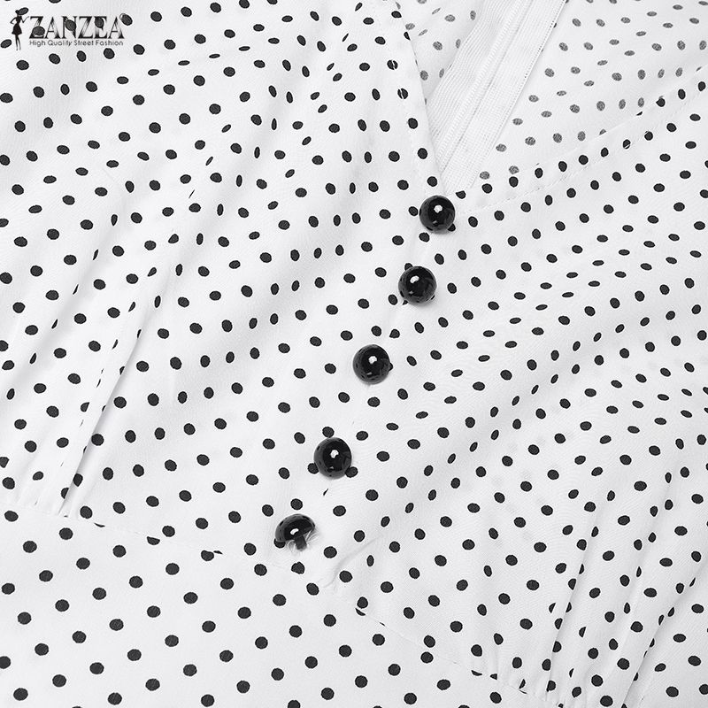 ZANZEA Women Casual V-Neck Polka Dot Print Short Sleeve Dress