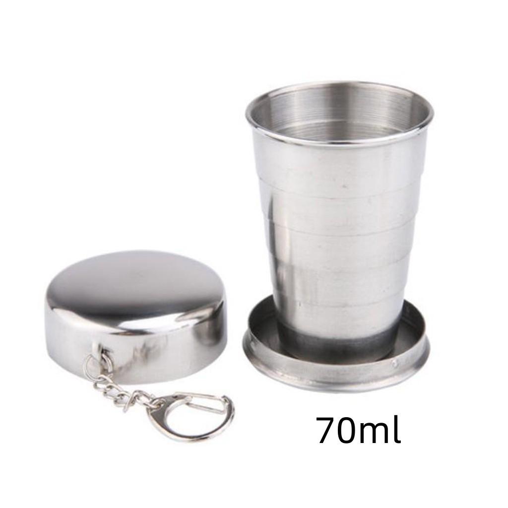 Stainless Steel Camping Folding Cup With Keychain Traveling Outdoor Hiking Portable Cup
