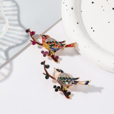 Yousheng Magpie Brooch Enamel Oil Dripping Rhinestone Decor Chinese Style Bird And Brunch Clothes Pin Polished Coat Collar Bag Scarf Hat Decoration