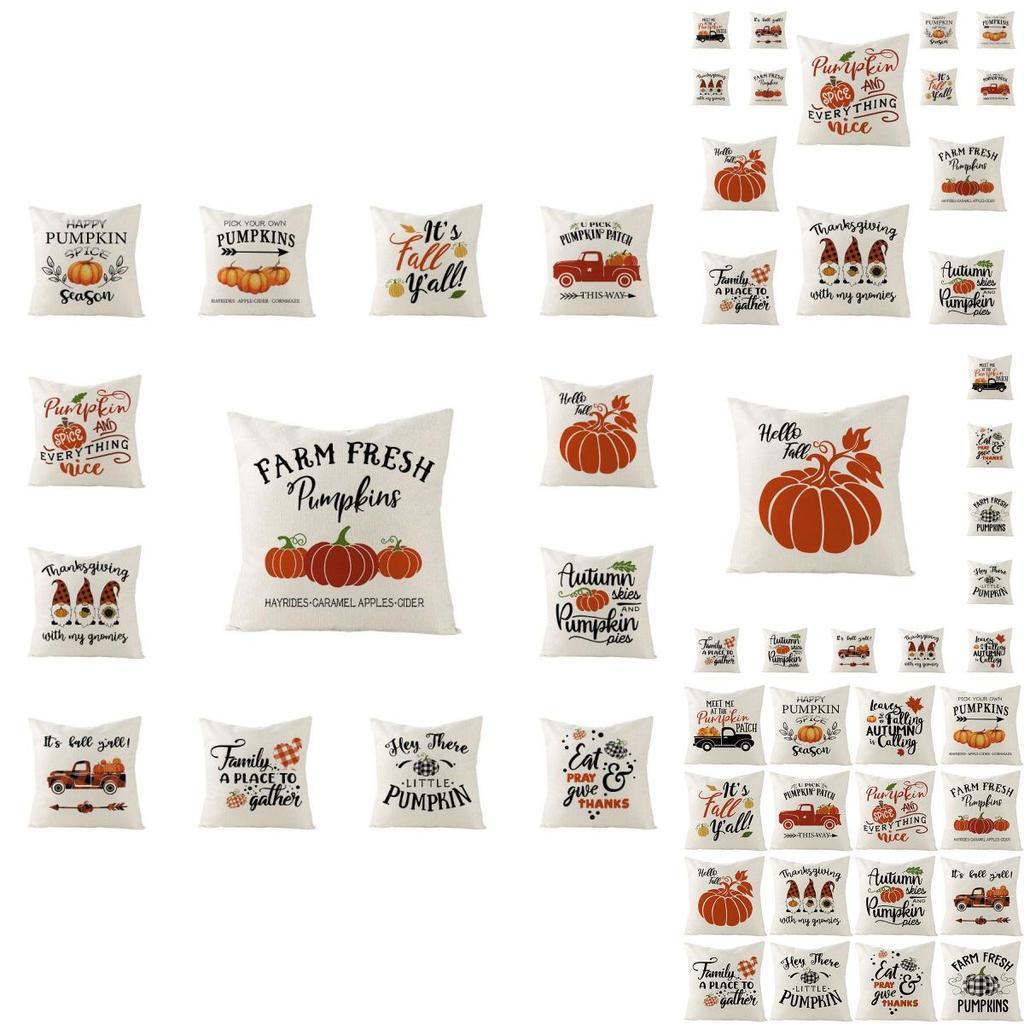 Elegant Thanksgiving Autumn Fall Maple Pumpkin Linen Pillow Cover For Home Decor
