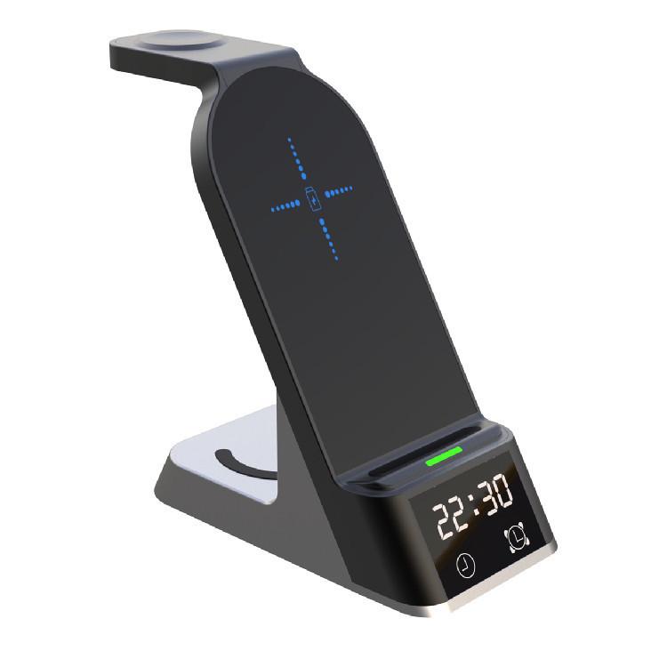 4-in-1 Wireless Charging Station with Clock for Apple Watch, Earphones, and Phone