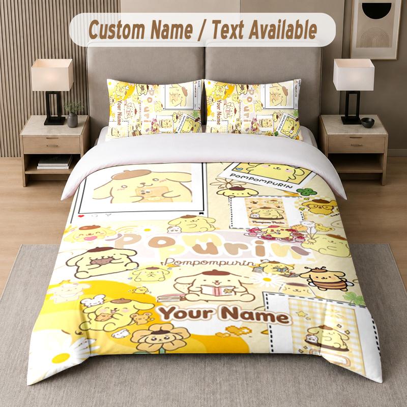 Custom Name Pompompurin 3Pcs Duvet Cover Set Personalized Text Bedding Pillowcases Bedroom