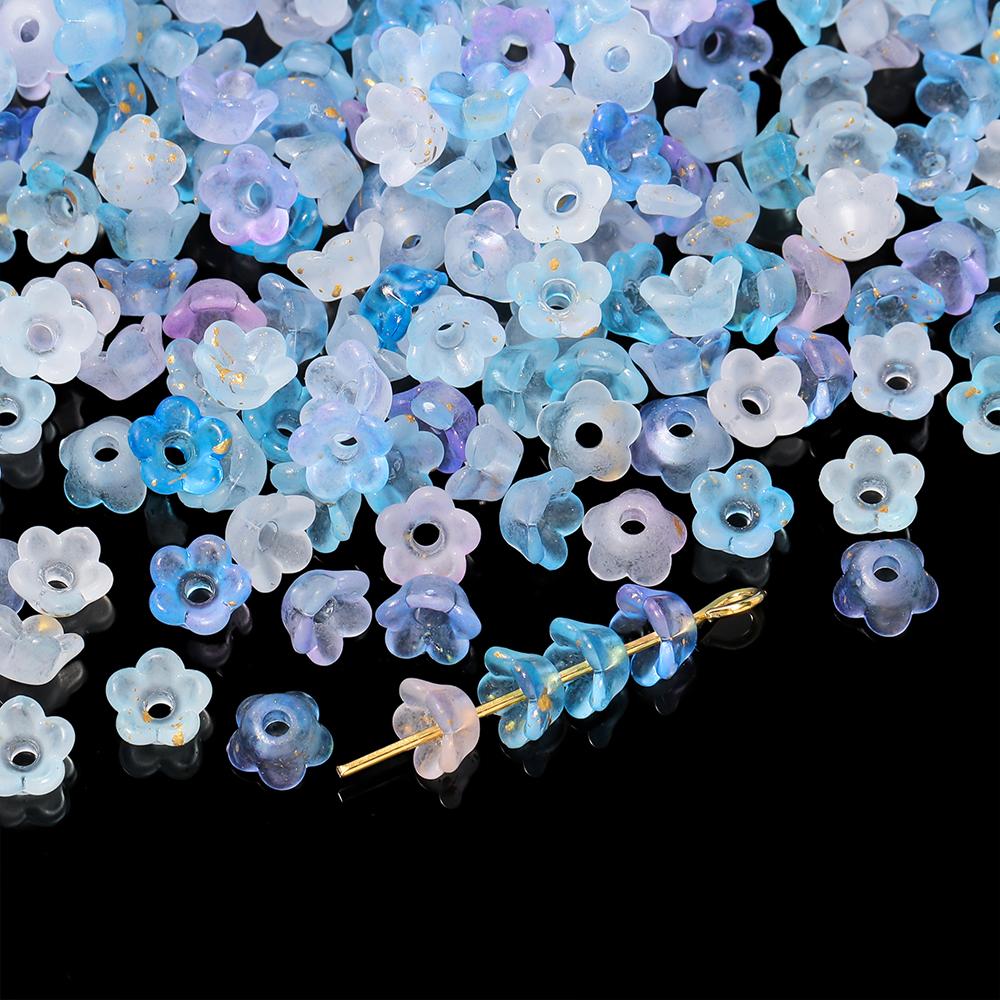 100pcs Gradient Color Flower Shaped Beads Caps Acrylic Spacer Beads for DIY Jewelry Earrings Bracelets Necklaces Making Findings