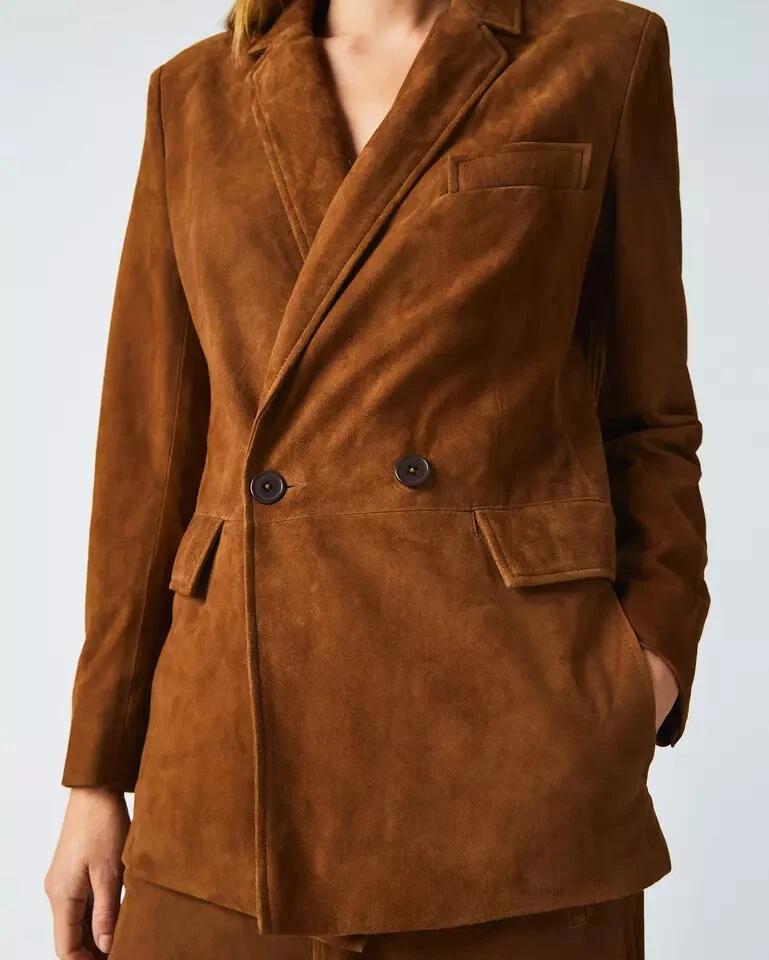 Handmade Stylish Casual Women's Brown Genuine Soft Suede Leather Blazer Formal