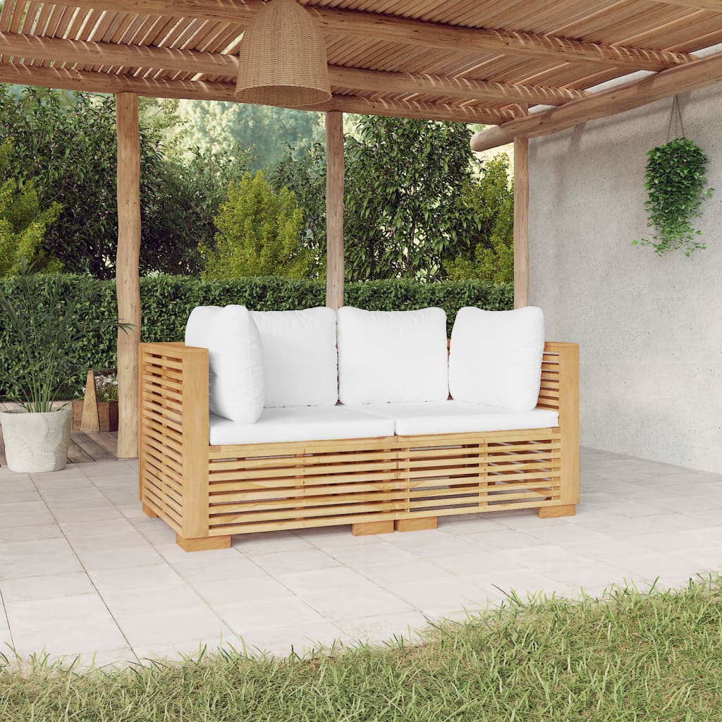Garden Corner Sofa Set with Cushions 2 Pcs Solid Teak Wood