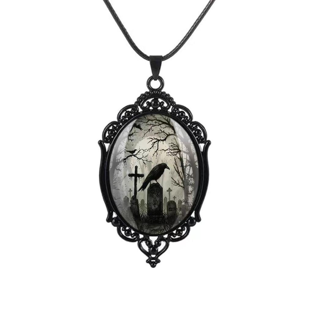 Vintage Oval Glass Alloy Pendant Necklace Jewelry