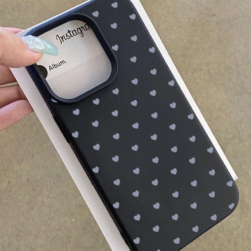 Love Heart Phone Case For iPhone 13 Case iPhone 16 Pro 11 12 14 15 Pro Max 16 Plus Leather Texture Shockproof Soft Cover Funda